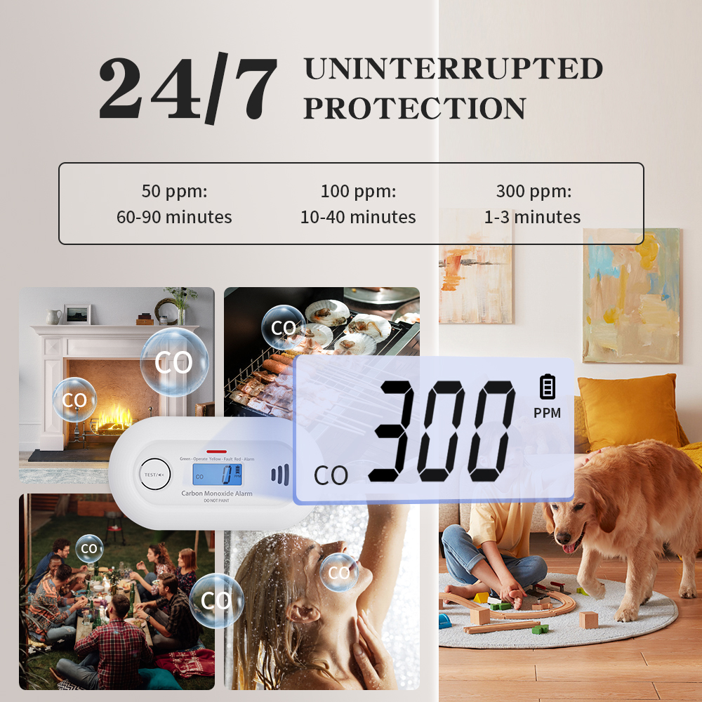 V-COME Carbon Monoxide Alarm with Digital LCD Display and Test Button, CO Gas Detector with 10-Year Life Battery, EN 50291, VC21