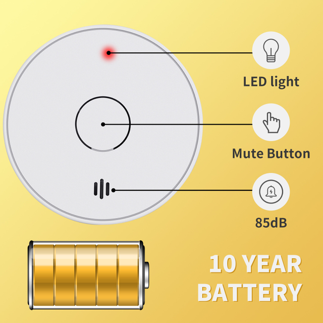 V-COME Stand-alone Smoke Detector with 10-Year Lithium Battery, Photoelectric Smoke Alarm, CE, UKCA, DIN EN 14604, VS02