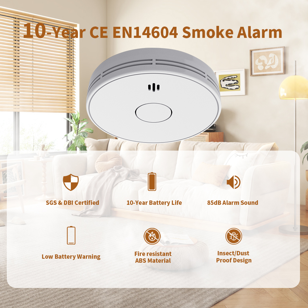 V-COME Stand-alone Smoke Detector with 10-Year Lithium Battery, Photoelectric Smoke Alarm, CE, UKCA, DIN EN 14604, VS02