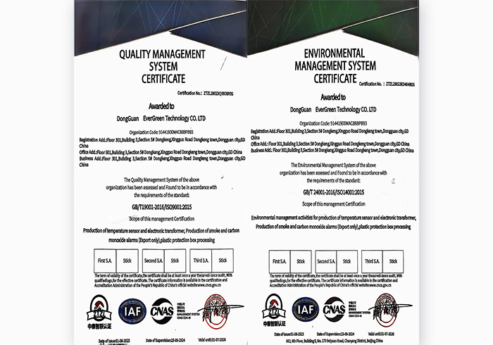 Certifications for ISO9001 & ISO14001