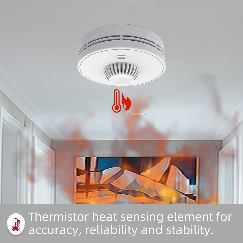 Tuya Heat Detector with Sealed 10-Year Li-Battery, Wi-Fi Smart Heat Alarm with Tuya App control, CE BS 5446-2, VH01W