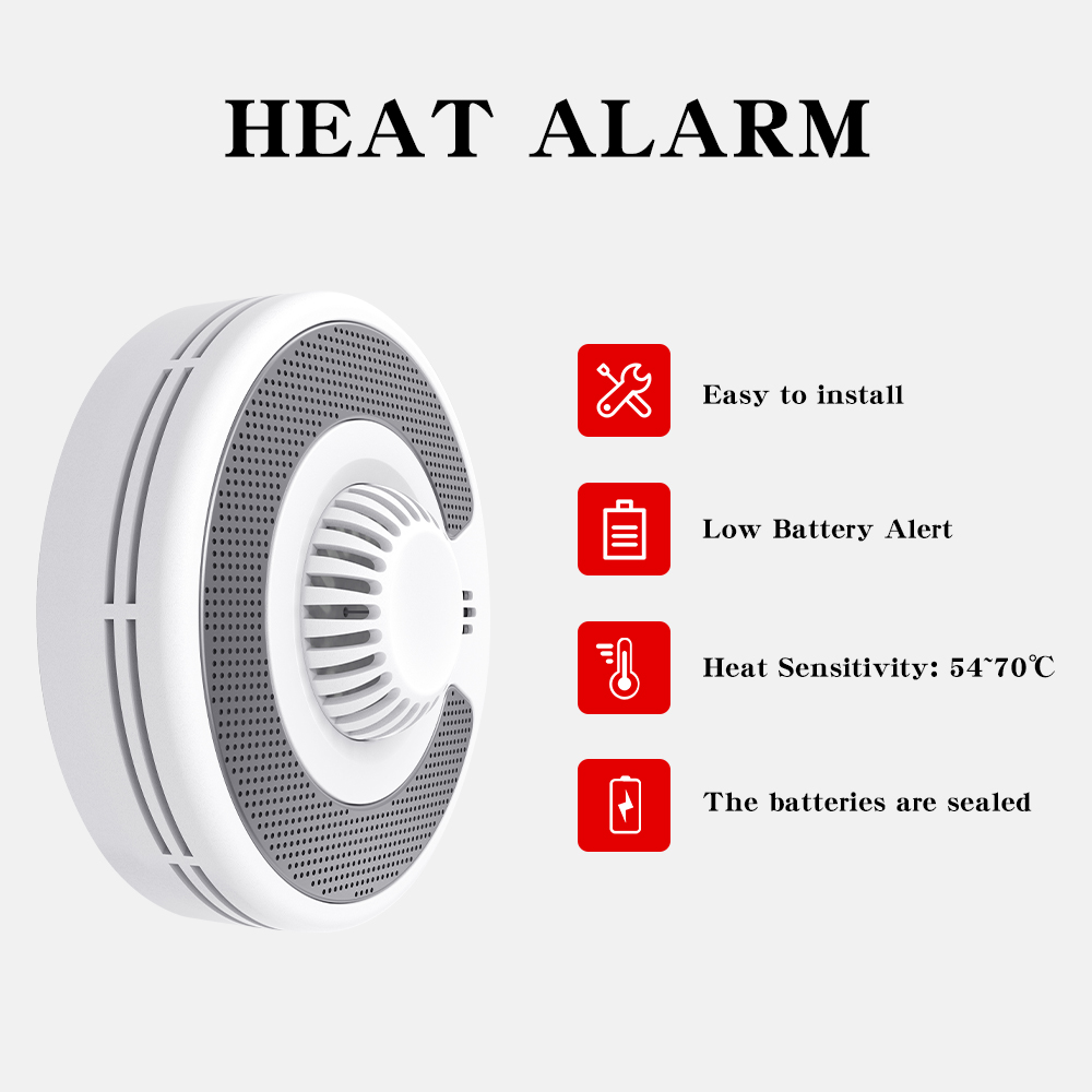 Wireless Interlinked Heat Alarm with Sealed 10-Year Battery, Kitchen Wireless Heat Detector, BS 5446-2, V-COME VH03F