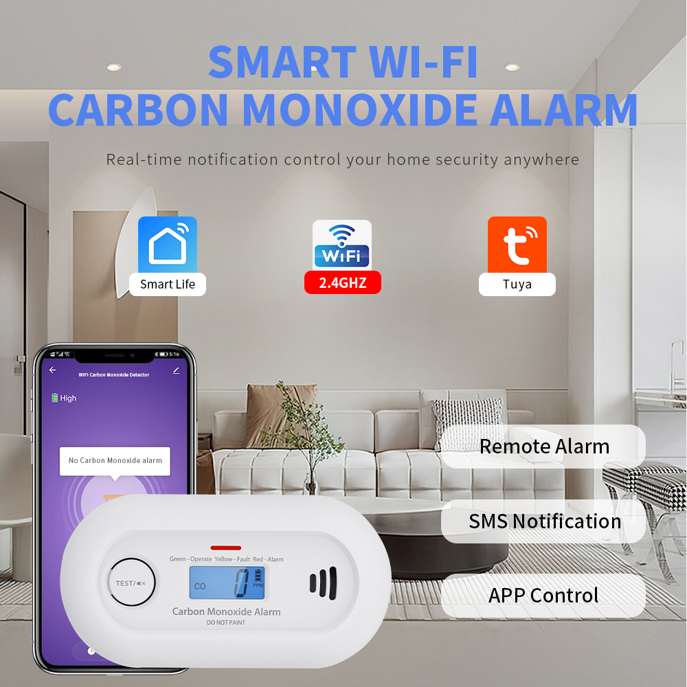V-COME WiFi Smart Carbon Monoxide Alarm, WiFi CO Gas Detector with Tuya App control, 10-Year Life Battery, CE EN 50291, VC21W