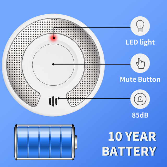 V-COME Stand-alone Smoke Detector with 10-Year Life Lithium Battery, Photoelectric Smoke Alarm, CE, UKCA, DIN EN 14604, VS03