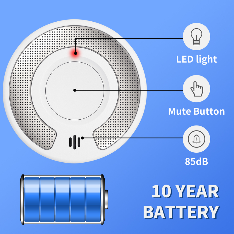 V-COME Stand-alone Smoke Detector with 10-Year Life Lithium Battery, Photoelectric Smoke Alarm, CE, UKCA, DIN EN 14604, VS03
